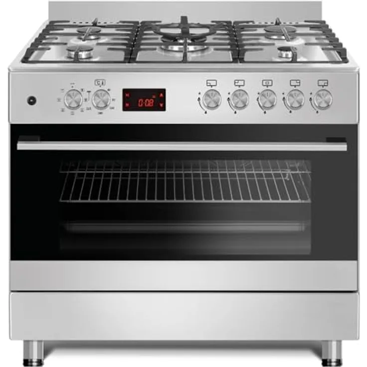 Gasline GAG90GOXEL Standherd Gasherd 90cm mit 5 Brennern Elektro Backofen Erdgas Flüssigas, Edelstahldesign