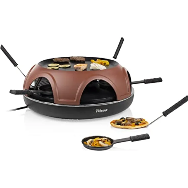 Tristar PZ-9160 Pizza Festa Gourmet – Pizzaofen, Grill, Raclette 3in1 - mit Pizzablechen & Pfännchen für 6 Personen Ø25cm