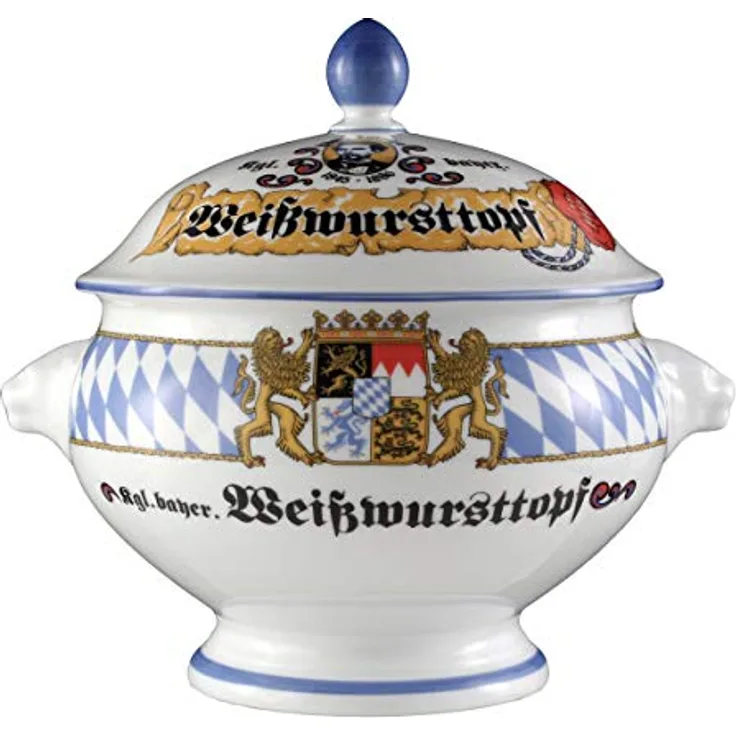 Seltmann Weiden Compact Bayern Löwenkopfterrine mit Deckel 2,1 L, Porzellan, Blau/Weiß/Gelb/Rot, 23.8 x 19.4 x 21 cm