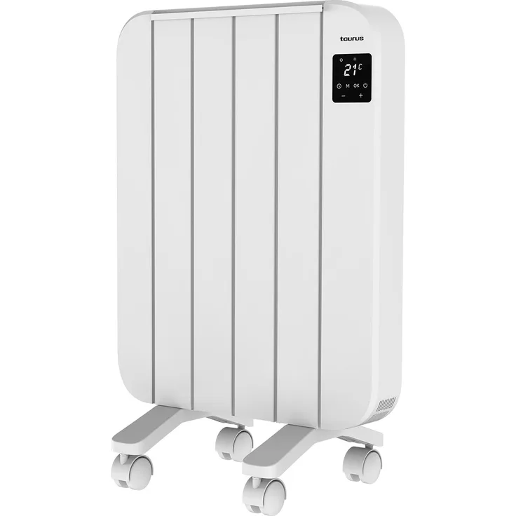 Taurus Persia 1000, Elektrischer Heizkörper mit 4 Aluminium-Heizelementen, Wand-/Fußmontage, einstellbarer Thermostat, 24/7 Programmierung, LCD Display, leise, IP24-Schutz, weiß