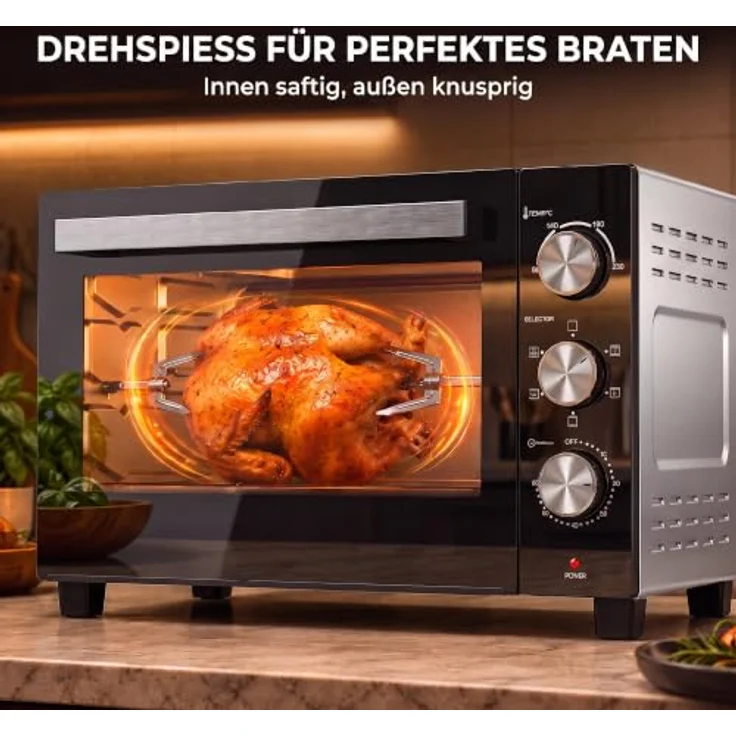 HOMCOM Mini Backofen mit Umluft, 36L, Drehspieß, 1500W, Silber, 90–230℃, 60 Min. Timer – Bild 6