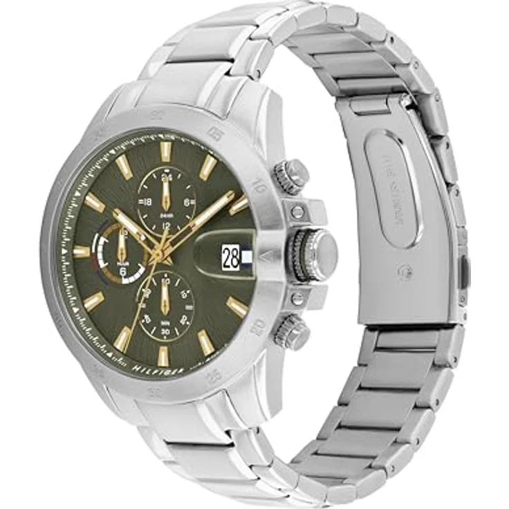 Tommy Hilfiger Herren-Dual-Time Uhr 43mm mit olivgrünem Zifferblatt, silbernem Edelstahlarmband und 5 ATM Wasserdichtigkeit - 1792197 – Bild 2