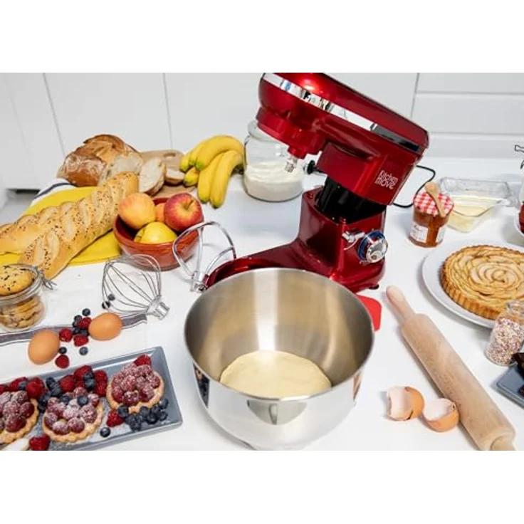 Kitchen Move Küchenmaschine, 1500W, 5,5L Edelstahlschüssel, 6 Geschwindigkeiten, Puls-Funktion, rot – Bild 8