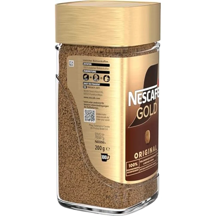 Nescafé Gold Original, löslicher Bohnenkaffee aus erlesenen Kaffeebohnen, koffeinhaltig, vollmundig und aromatisch, 1er Pack (1 x 200g) – Bild 2