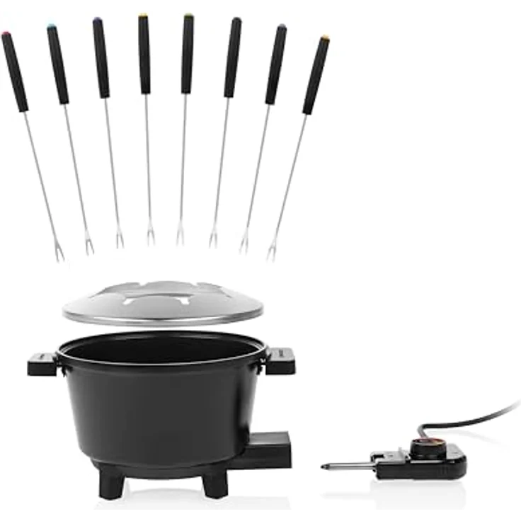 PRINCESS Fondue Princess 173110, Fondue Black mit 1,5 L Volumen, einstellbarem Thermostat und 8 Edelstahlgabeln – Bild 3