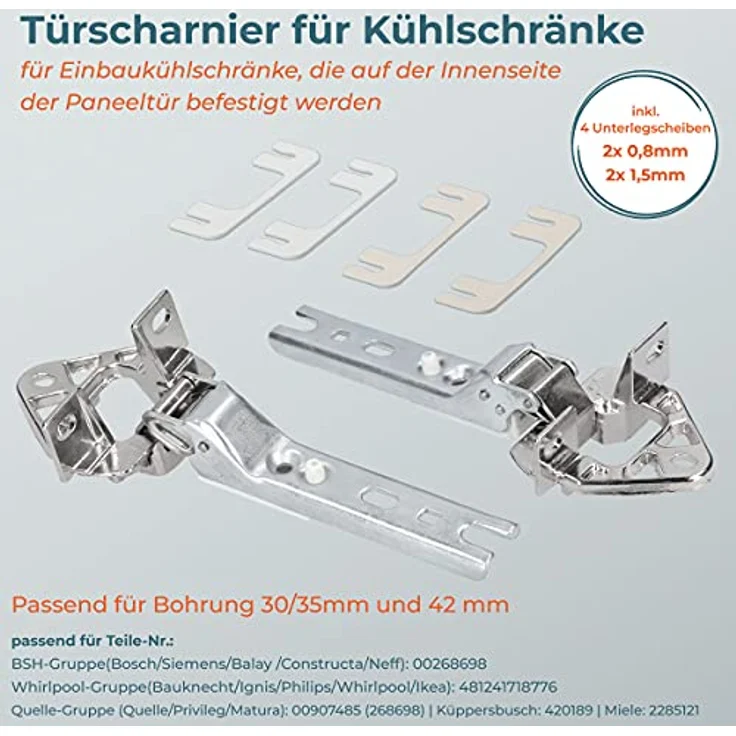 Kenekos - Türscharnier 2er Set kompatibel mit Kühlschrank Bosch/Siemens 268698/00268698, Neff, Constructa, Balay, Whirlpool 481241718776, Bauknecht, Küppersbusch 420189, Miele 2285121 – Bild 2