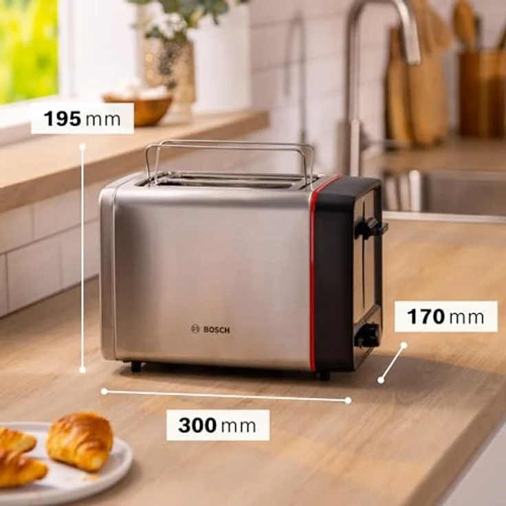 Bosch Kompakt Toaster MyMoment TAT6M420, entnehmbarer klappbarer Brötchenaufsatz, mit Auftaufunktion, Abschaltautomatik, Liftfunktion, Brotzentrierung, ideal für 2 Scheiben, 800 Watt, Edelstahl – Bild 2