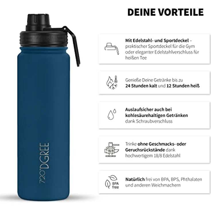720°DGREE Edelstahl Trinkflasche Kinder 410ml “noLimit”, Auslaufsicher, BPA-Frei, Thermosflasche mit Sportdeckel, für Kohlensäure, für Schule und Kindergarten – Bild 2