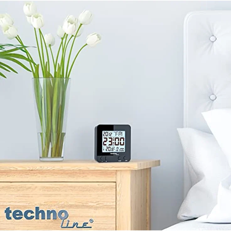 Technoline schwarz WT 235-Funkwecker mit Touchsensor, Plastik, 8 x 2.5 x 8 cm – Bild 4