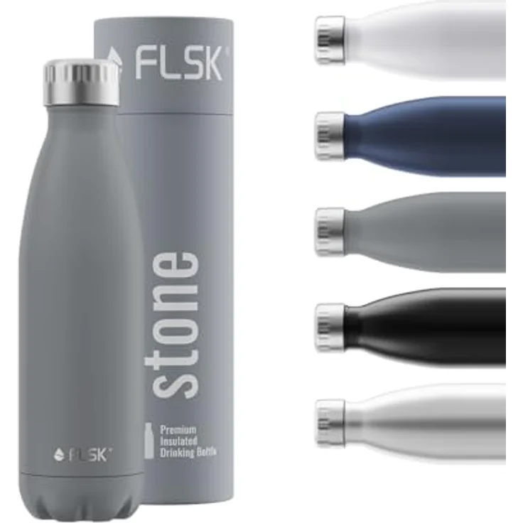 FLSK Trinkflasche I Premium Edelstahl-Thermosflasche I 100% Auslaufsicher & Kohlensäure geeignet I 24 Std. Kalt & 18 Std. Heiß (stone, 500 ml) - Preisvergleich – Bild 1
