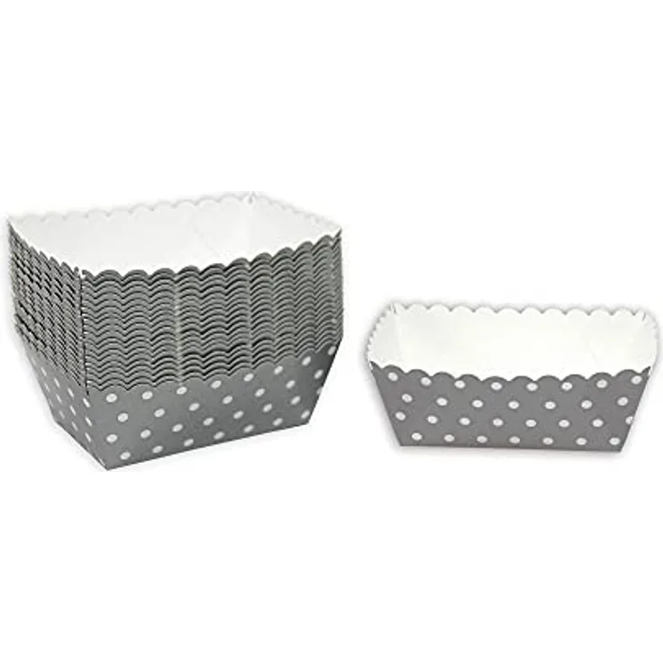 Frau WUNDERVoll® Kuchen Backformen 24 Stück, grau, weiße Punkte/Mini Kuchenform Backformen, Backförmchen, Muffin Backform, Papierbackform, Förmchen Papier Kastenform Einweg Backform
