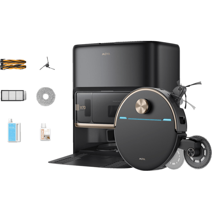 MOVA V70 ULTRA COMPLETE X BLACK, Saugroboter mit Wischfunktion, 42.000 Pa Saugkraft, MaxiReachX™-Tech und All-in-One-Basisstation