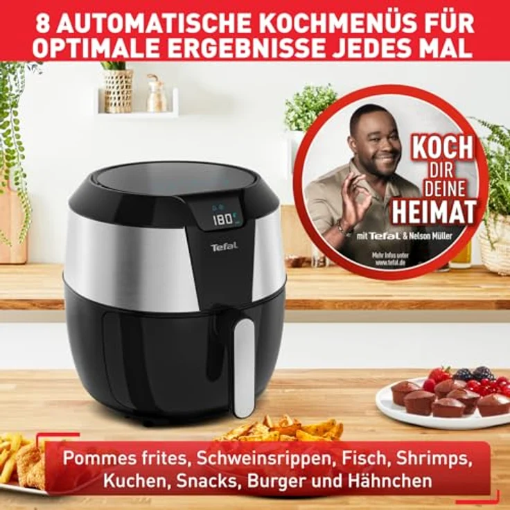 Tefal EY701D Easy Fry XXL Heißluftfritteuse 1700 Watt, Fassungsvermögen: 1,6 kg, Timer, 8 automatische Menüs Schwarz-Edelstahl – Bild 5