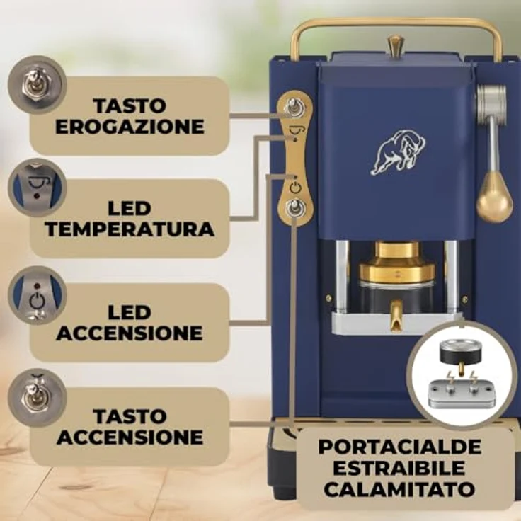 Faber Pro Essential Messing ESE Pad Espressomaschine, navy blue mit Wassertank aus Glas und magnetisch abnehmbarer Brühgruppe – Bild 3