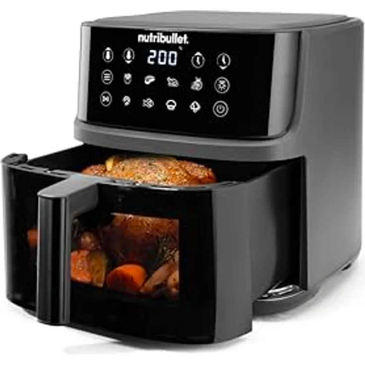 NutriBullet Crisplite Vision NBA0811DG, Luftfritteuse mit 8 l Kapazität, digitale Steuerung 80-200 °C, PFAS-frei, 8 automatische Einstellungen, Mattschwarz, 2000 W, spülmaschinenfester Korb – Bild 3