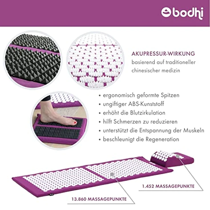 bodhi Akupressurmatte VITAL Akupressurmatte XL Deluxe-Set SPIKY aubergine, extralange Matte für Rücken, Nacken und Beine – Bild 4
