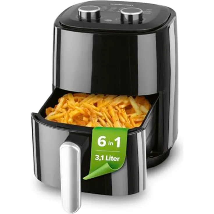 GOURMETmaxx Heißluftfritteuse 3,1L | Airfryer mit 1350 W, 60-Minuten-Timer und 6 Funktionen – energiesparend, geruchsarm, nahezu ohne Öl frittieren