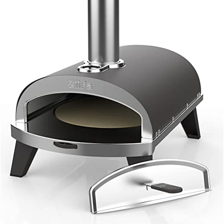 ZiiPa - Piana Pizzaofen, kompakter Outdoor-Pizzaofen, Pelletofen, Holzfeuer, Ofen mit Drehplatte für 360° Garen, integriertes Thermometer, Farbe Schiefer – Bild 2