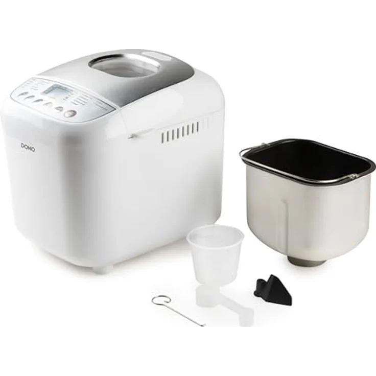 DOMO B3976 Brotbackautomat 500-750-1000gr - 17 Programme - inkl. glutenfreiem Programm mit Timer u. LCD-Display mit Warmhaltefunktion, Weiß/Silber – Bild 2