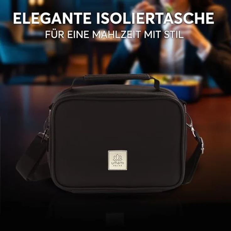 Umami Isolierter Lunchbag Premium, Lunchbox mit veganem Leder, spritzwassergeschützt, Schwarz – Bild 2