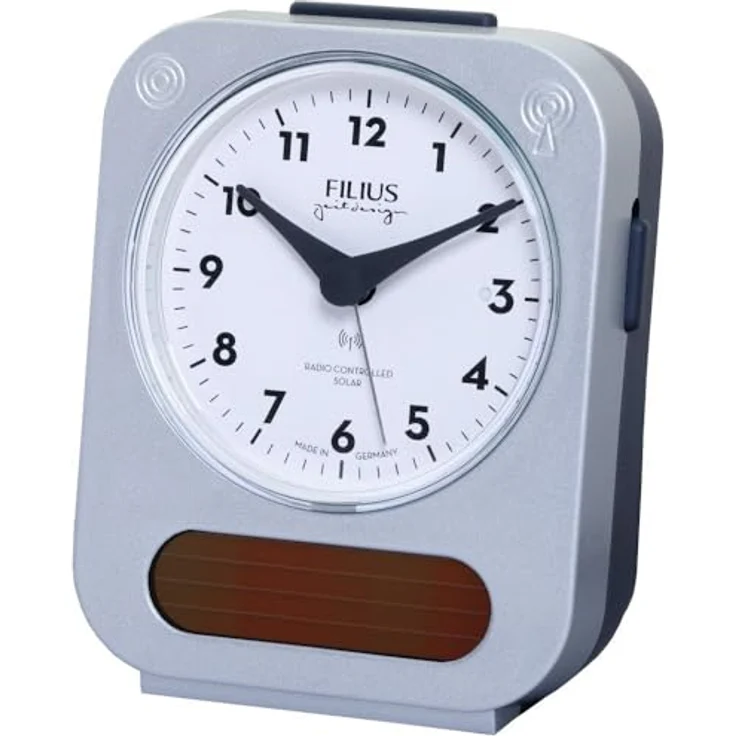 FILIUS zeitdesign Funkwecker Solar, analog mit Beleuchtung, silberfarben-grau, Made in Germany – Bild 2
