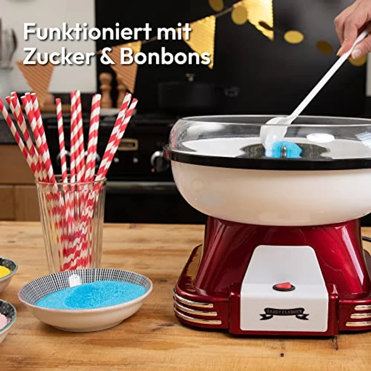Gadgy Zuckerwattemaschine für Zuhause | Retro Cotton Candy Machine | mit Zucker oder Zuckerfreie Harte Süßigkeiten Bonbons zu Benutzen | 500W Rot Weiß – Bild 6