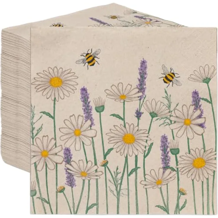 Talking Tables Table Kind, 100 x 2-lagige weiche Servietten aus Recyclingpapier, Gänseblümchen Blumen Biene, ungebleicht, 33 cm, hergestellt in der EU