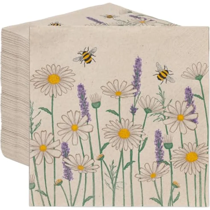 Talking Tables Table Kind, 100 x 2-lagige weiche Servietten aus Recyclingpapier, Gänseblümchen Blumen Biene, ungebleicht, 33 cm, hergestellt in der EU – Bild 1