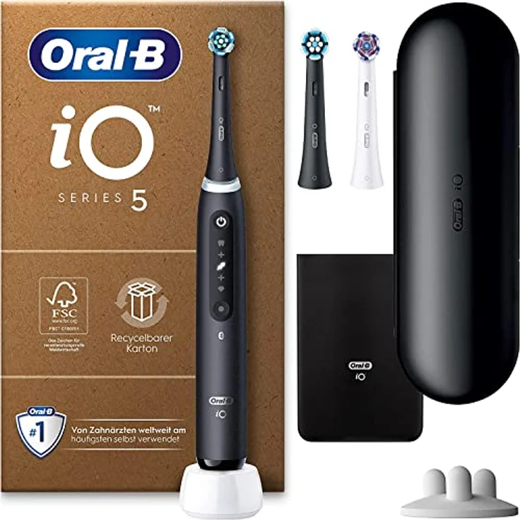 Oral-B iO Series 5 Plus Edition Elektrische Zahnbürste/Electric Toothbrush, PLUS 3 Aufsteckbürsten, Magnet-Etui, 5 Putzmodi, recycelbare Verpackung, Muttertagsgeschenk / Vatertagsgeschenk, black – Bild 1