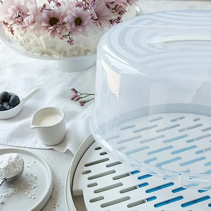BranQ - Home essential runder Kuchenbehälter mit hoher Abdeckung, praktischem Tragegriff und mit Kühleinsatz, Kunststoff (PP) BPA-frei, creme/transparent, 334 x 156 mm – Bild 4