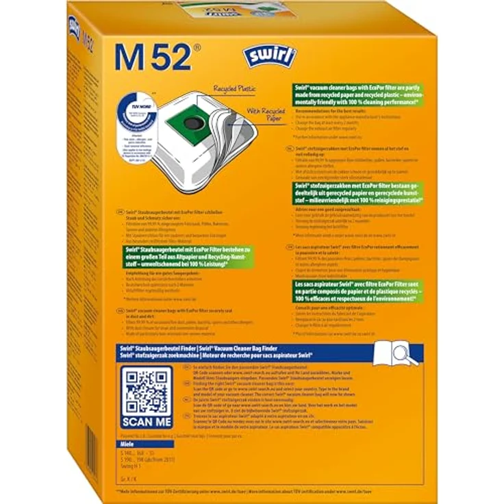 Swirl M52 MicroPor Staubsaugerbeutel, 4 St. für Miele, anti-allergen, ressourcenschonend, made in Germany – Bild 2
