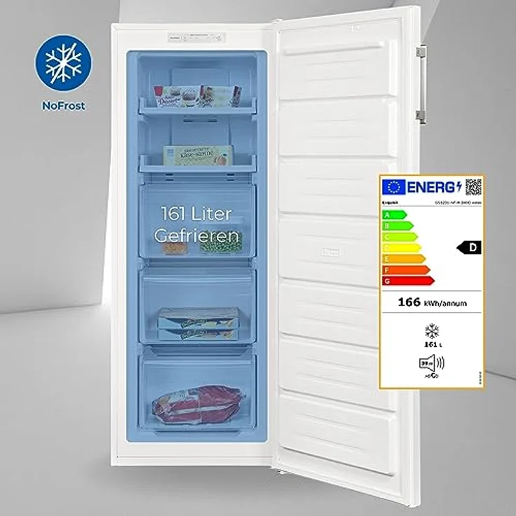Exquisit Gefrierschrank GS5231-NF-H-040D weiss | Gefrierschrank NoFrost 161 L Volumen | Tiefkühlschrank 3 Schubladen | Gefrierschrank Gross Schnellgefrieren – Bild 2