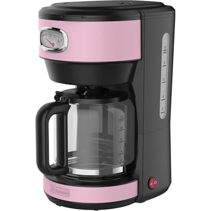 Westinghouse Kaffeemaschine Retro-Design, Filterkaffeemaschine für bis zu 10 Tassen, Permanentfilter, Glaskanne, Tropfschutzsystem, Warmhaltefunktion, Brühvorgang-Anzeige, Abschaltautomatik, pink – Bild 1