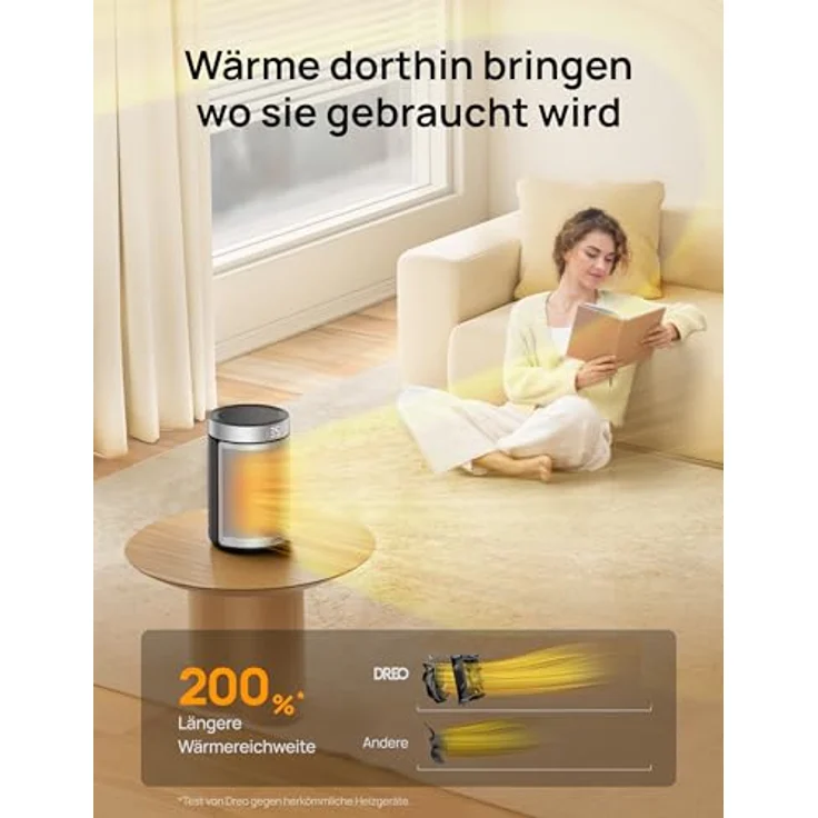 Dreo Heizlüfter, 1500W keramischer Heizlüfter mit 34 dB, ECO-Modus, Thermostat, Überhitzungs- & Kippschutz, silber – Bild 4