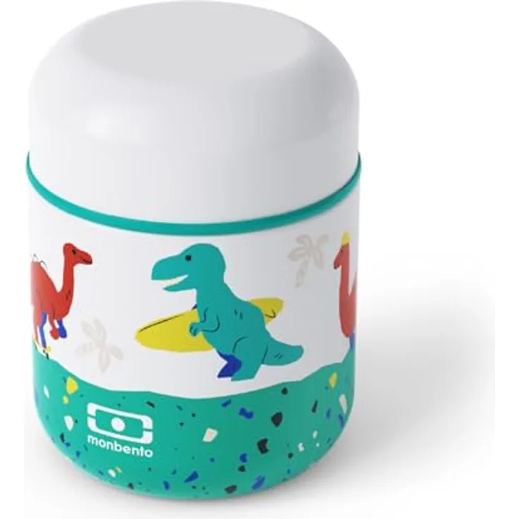 Monbento Capsule Graphic Dino, Lunch-Thermoskanne für Kinder, 280 ml, blau, spülmaschinenfest und kindgerechtes Design