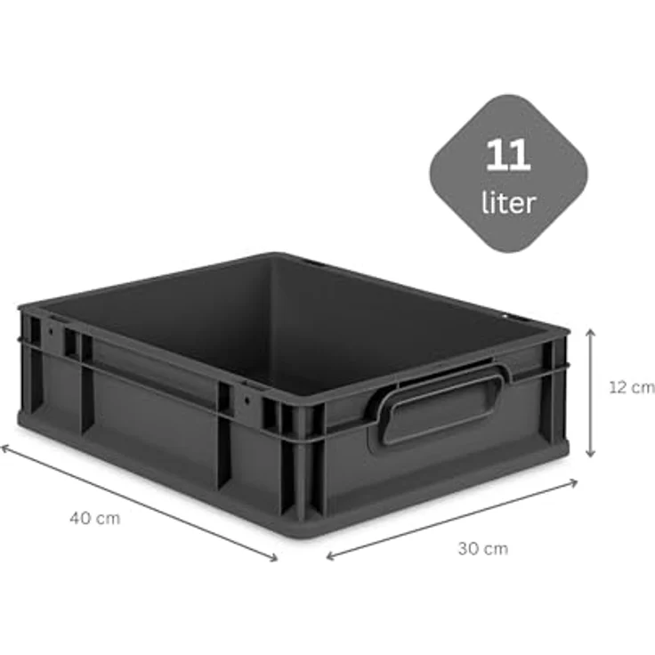 PROREGAL Eurobox NextGen Grip, SparSet 10x, 11L, Schwarz, mit Auflagedeckel & 4 roten Schiebeschnappverschlüssen, HxBxT 12x30x40cm, robust und umweltfreundlich – Bild 3