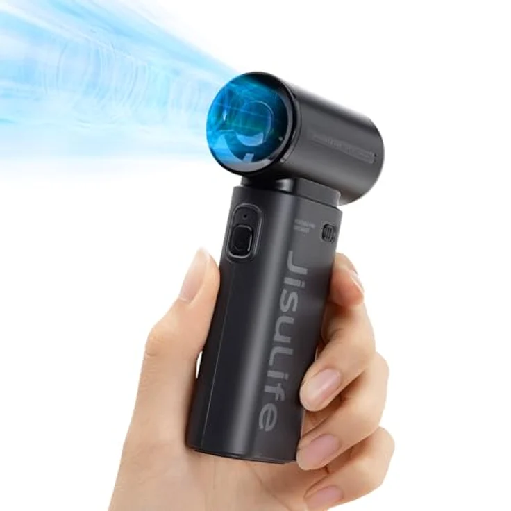 JISULIFE Tragbarer Handventilator Turbo-Power, 5-Gang-Wind, 5000 mAh wiederaufladbar, 18 Stunden Akkulaufzeit, Mini-Taschendesign – Schwarz – Bild 1