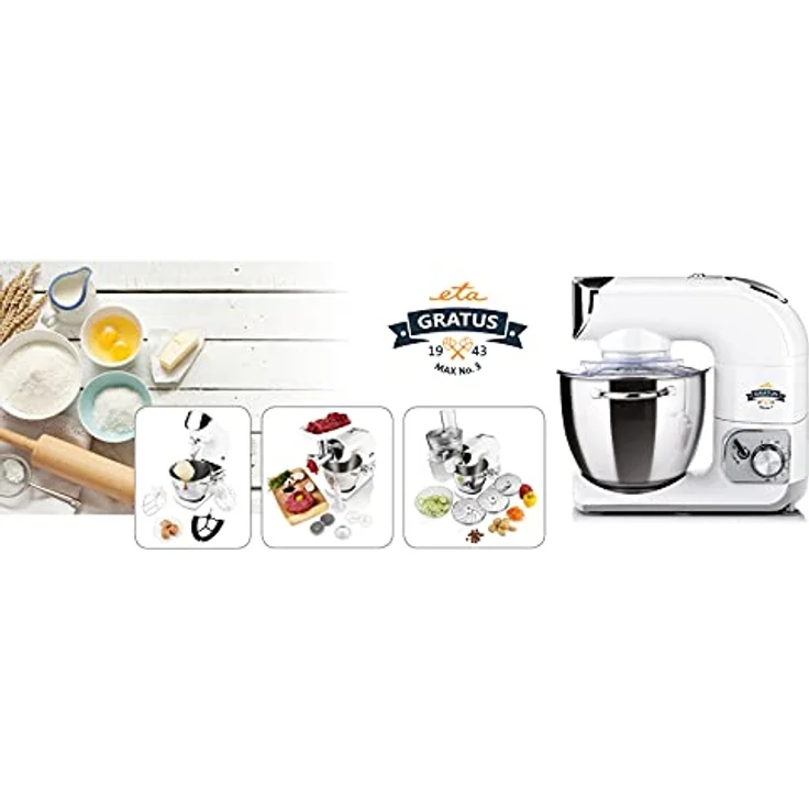 ETA Gratus Max III Küchenmaschine I Vollmetall I XXL Zubehör Paket I 5.5 Liter Schüssel I 1200 Watt Knetmaschine I Rührmaschine – Bild 4
