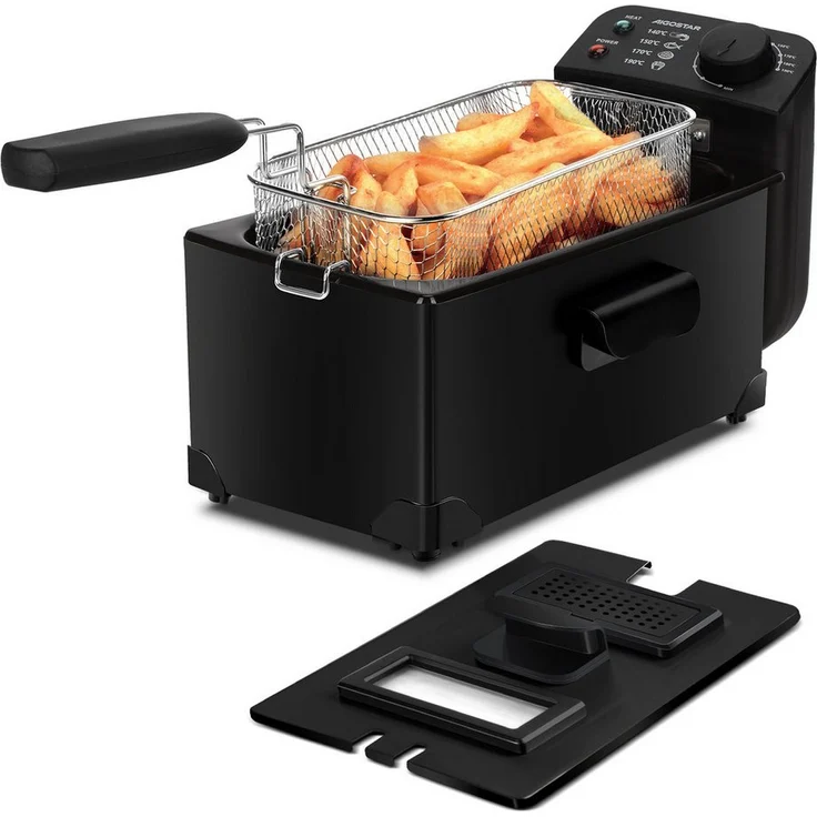 Aigostar Fritteuse mit Öl, 3L, 2200 W, stufenloser Temperaturregler bis 190°C, Sichtfenster, Überhitzungsschutz, einfach zu reinigen