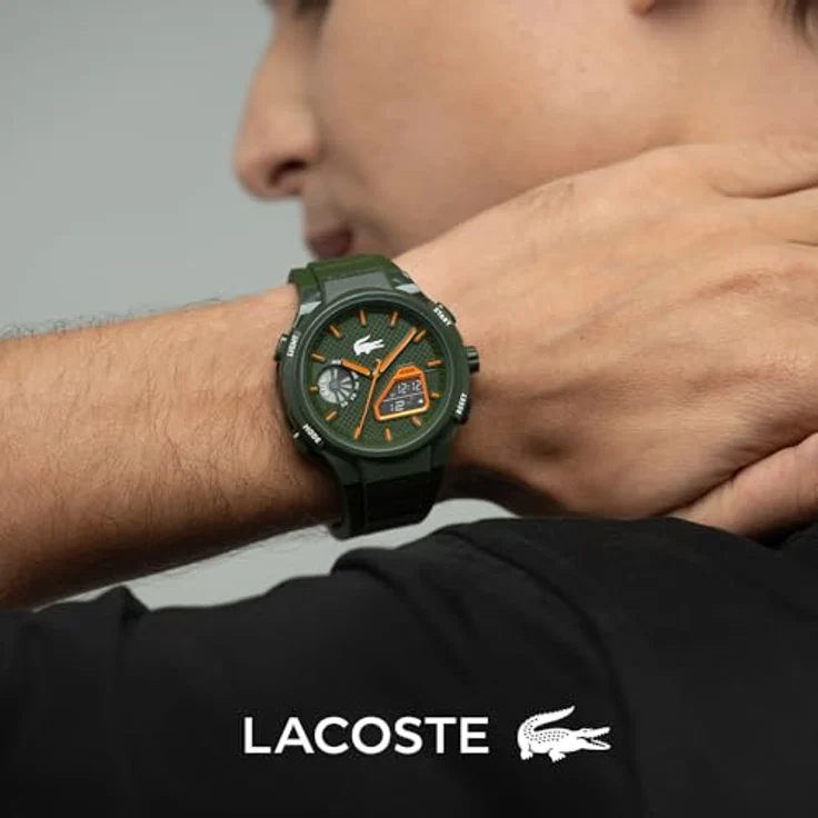 Lacoste LC33 Analoge-Digitale Multifunktions-Quarzuhr für Herren mit 44 mm Durchmesser, Grünes Silikonarmband, Wasserdicht bis 10ATM, Chronograph und Wecker – Bild 5