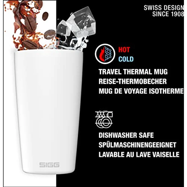 SIGG Neso Cup White Thermobecher (0.4 L), schadstofffreier und isolierter Kaffeebecher, Coffee to go Becher aus 18/8 Edelstahl, mit Keramik Pure Ceram Beschichtung – Bild 2