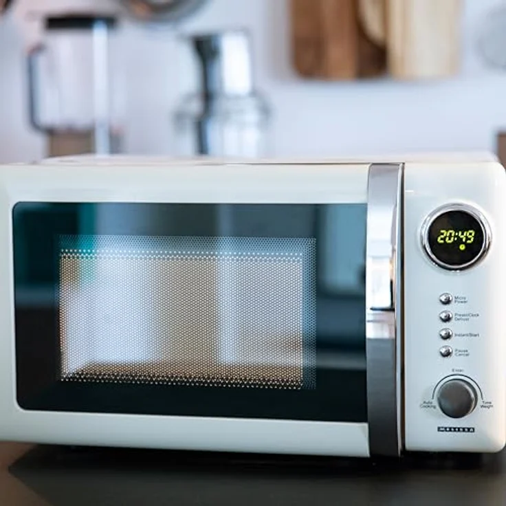 Melissa Classico 16330128 Mikrowelle mit Grill, Standgerät, 800W, 23 Liter Garraum, 12 automatische Garprogramme, LED-Display, mit Uhr, inkl. Grillrost, cremefarben – Bild 11