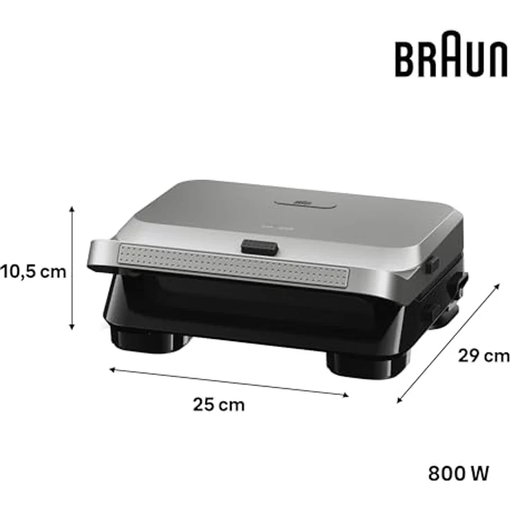 Braun SnackMaker 5 SM5005, Toaster mit Sandwichplatten und Waffeln, Waffelhersteller mit Druckgussplatten, abnehmbaren Platten und Auffangschale für Spülmaschine, 800 W, Silber – Bild 3