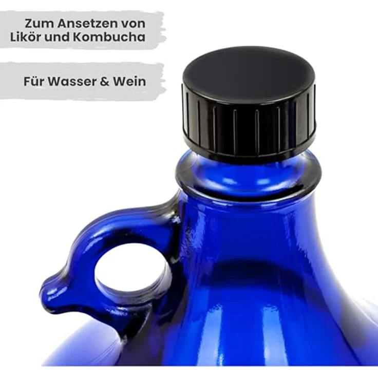 mikken - blaue XXL Glasflasche mit schwarzem Schraubverschluss für 5 Liter zum Selbstbefüllen – Bild 4