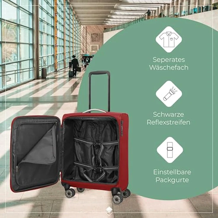 Travelite Handgepäck Koffer Jetpack Rot, 4 Rollen, integriertes Zahlenschloss, 55x40x20 cm, 37 l, 1,9 kg – Bild 4
