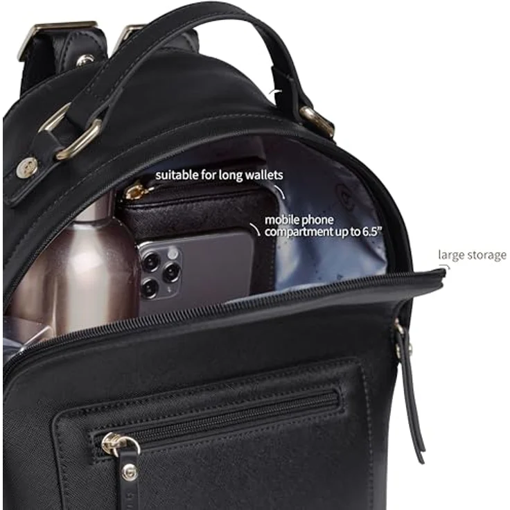 bugatti Ella City Rucksack, Schwarz, 28 cm, aus 100% Polyurethan, kompakte Größe 24 cm x 12 cm x 28 cm – Bild 4