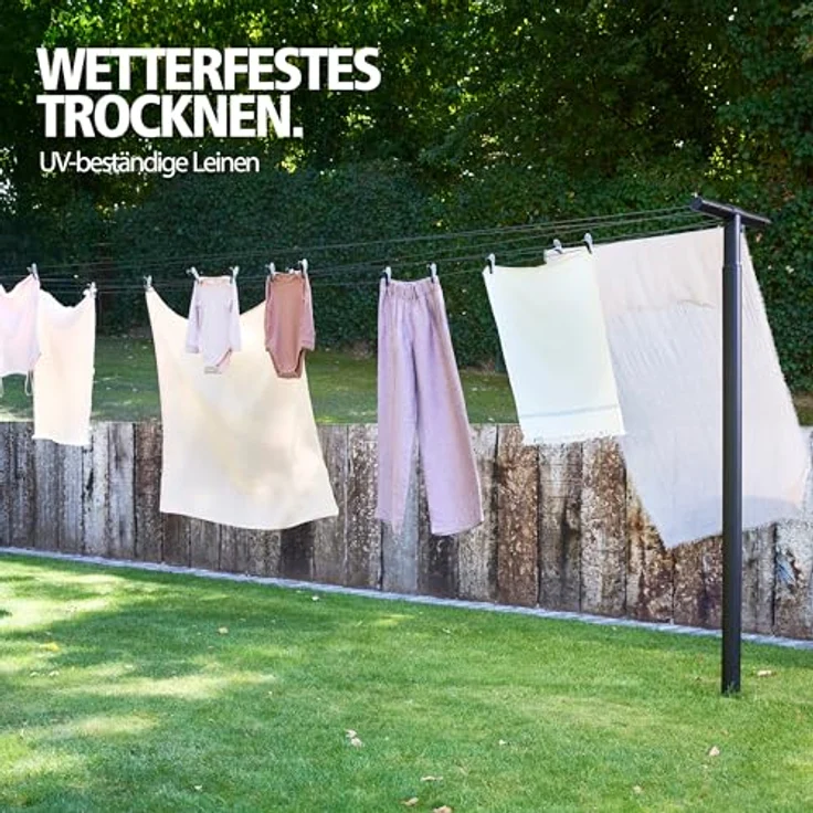 Brabantia HangOut Wäscheleine Set, 2 schwarze Aluminiumpfosten zur Erdmontage mit 50 Meter Leine – Bild 5
