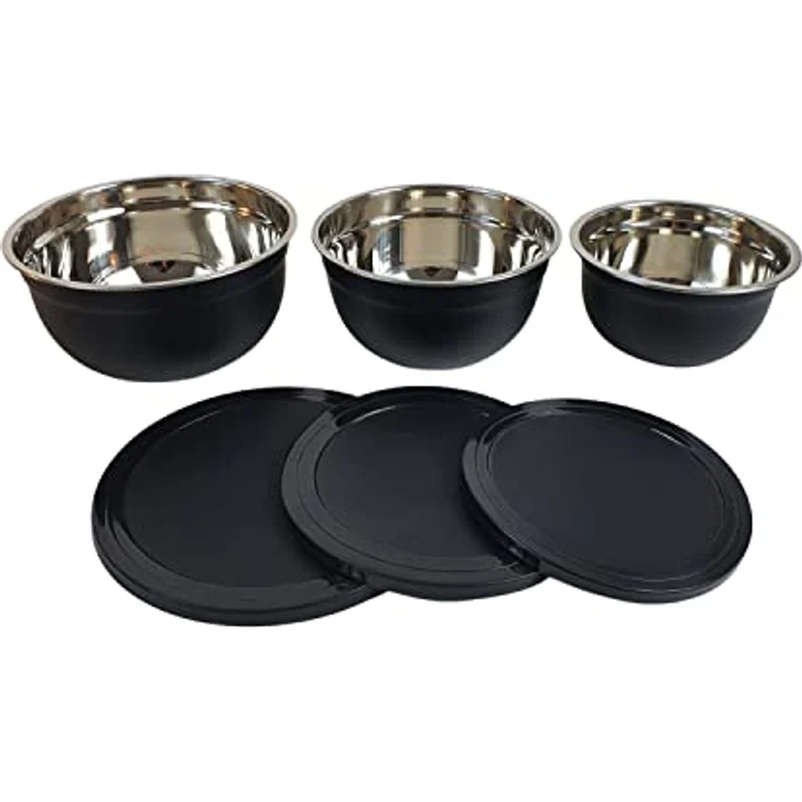 SESUA Edelstahl Multischüssel Set 3tlg. mit Deckel Schwarz Zweifarbiges Design, praktischer Schüttrand – Bild 2