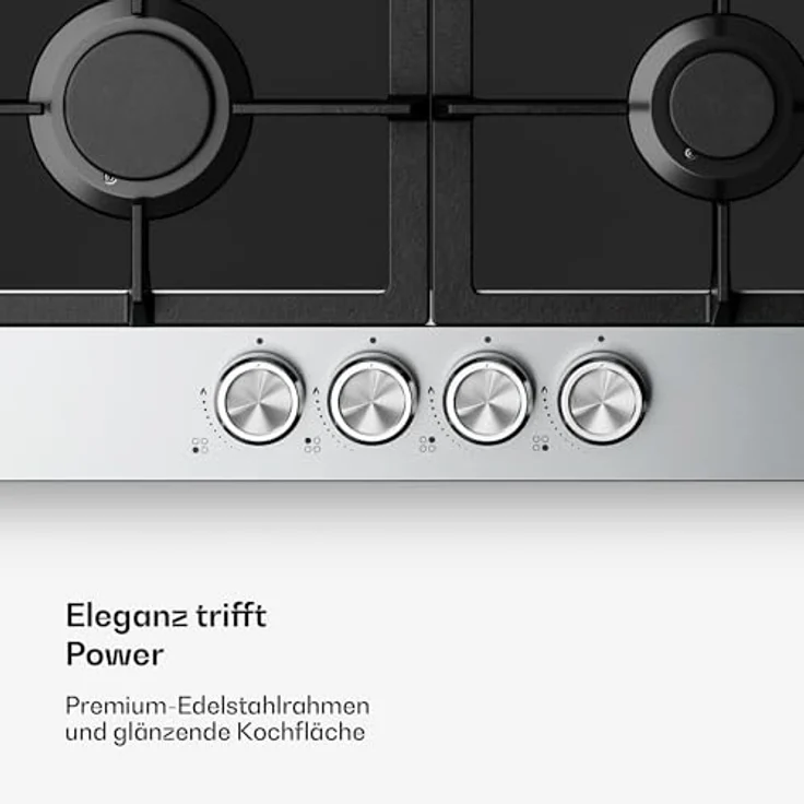 Klarstein Verosteel Gaskochfeld, 4-Brenner, 8000W, 60cm, Glas & Edelstahl, Flammenausfallschutz, elektrisch zündbar, Flüssiggas/Erdgas – Bild 4