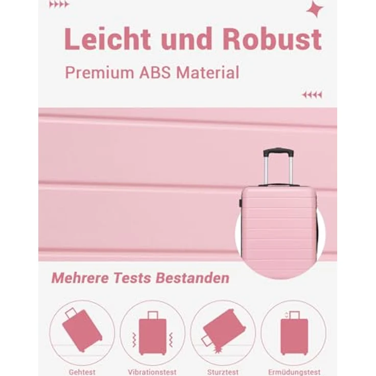Shavont Kofferset 3-teilig, Hartschalenkoffer aus ABS mit Handgepäck Koffer 55x40x20 cm, Mittelgroßer Koffer L und Großer Koffer XL, Trolley mit 4 leisen 360° Doppelrollen, Rosa – Bild 3